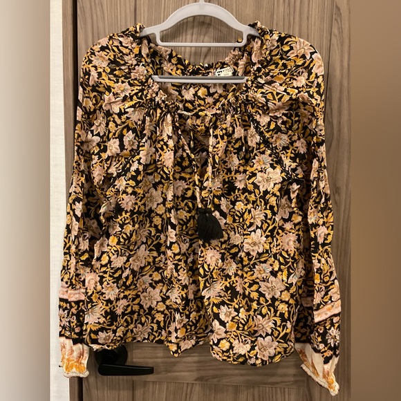 Billabong Tops - Billabong Womens Long Sleeve Floral V Tie Neck Blouse Size L